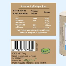 Zinc Bisglycinate + Vitamine B6-100% des AR par jour - Haute absorption - Complément Alimentaire Immunité, Peau, Cheveux, Acn