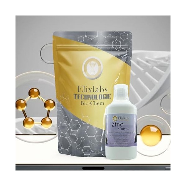 Zinc cuivre colloïdal 500 ml - Elixlabs® fabrication Française de haute qualité et 100% naturel