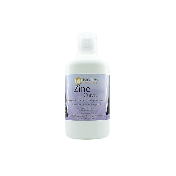 Zinc cuivre colloïdal 500 ml - Elixlabs® fabrication Française de haute qualité et 100% naturel
