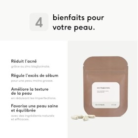 Zinc Bisglycinate, Renforce lImmunité et Soutient une Peau Saine, Assimilation Optimale, Cure de 2 Mois, 60 Gélules Végétale