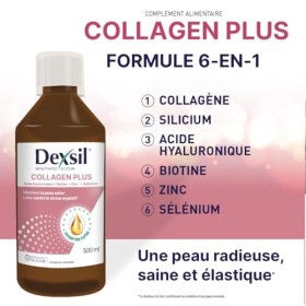 Dexsil Complément Alimentaire Buvable au Collagène dOrigine Marine - A Base d’Acide Hyaluronique et de Zinc - pour une Peau 