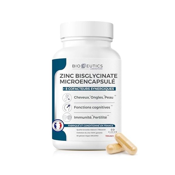 BioCeutics Zinc Bisglycinate 15 mg + Selenium + Vitamine C B6 B2 B3 - Zinc Complement Alimentaire Cheveux Peau Acné Ongles - 
