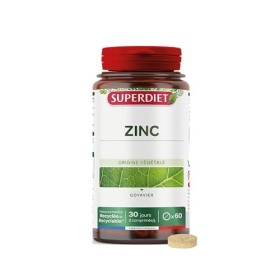 SUPERDIET - ZINC DORIGINE VÉGÉTALE - Peau, Cheveux, Ongles, Immunité - Fabrication française - 60 comprimés