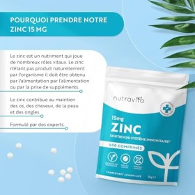 Zinc 15mg - 400 comprimés végétaliens - 1 an+ dapprovisionnement - Zinc 15mg - Supplément de zinc pour maintenir le système 
