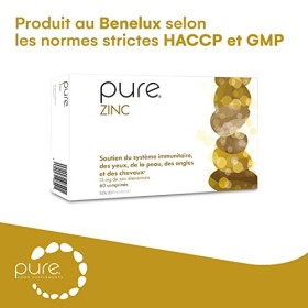 Pure Zinc – 60 Comprimés Hautement Dosés, Comprimés Véganes, Comprimés pour les Cheveux, des Os Forts, Vitamines Contre les B