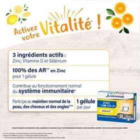 JUVAMINE – ZINC 100% AR* – Immunité – Zinc, Sélénium et Vitamine D3 – Contribue au Fonctionnement Normal du Système Immunitai