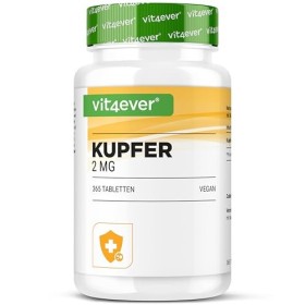 Cuivre - 365 comprimés de 2 mg - 1 an dapprovisionnement - Haute biodisponibilité - Gluconate de cuivre - Hautement dosé - V