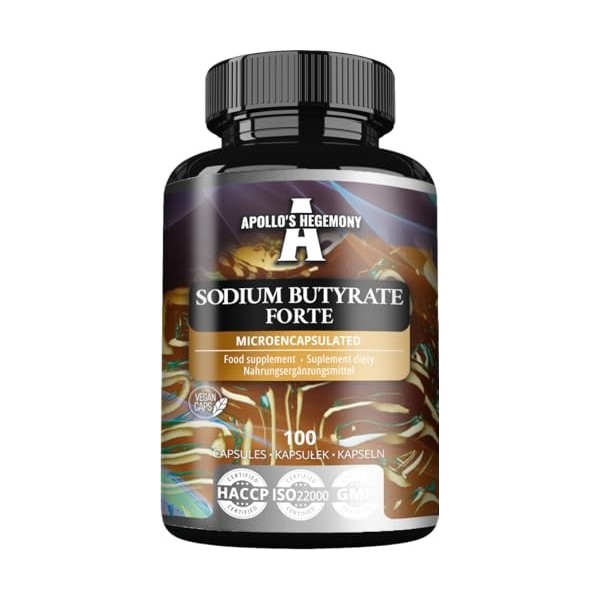 Sodium Butyrate Forte 400 mg 80% Butyric Acid - 100 Capsules Végétales - 100 jours dapprovisionnement - Supplément pour so