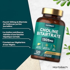 Choline Bitartrate 1305 mg Par Portion | 120 Gélules Vegan | 534mg de Choline | pour Métabolisme et Soutien Hépatique | Bitar
