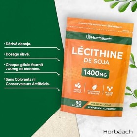 Lécithine de Soja 1400 mg | 240 Gélules | Complément Alimentaire Hautement Dosé | Soy Lecithin Softgels | by Horbaach