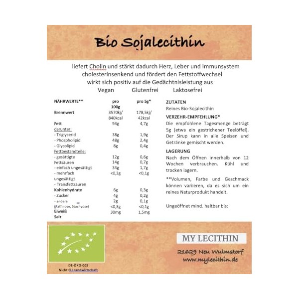 250gr/275ml Lécithine de soja liquide bio