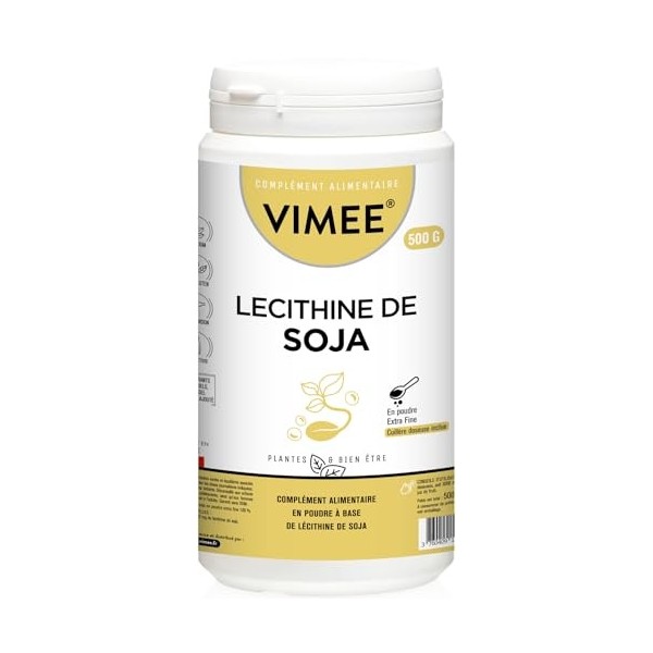 Lécithine de Soja en Poudre Vimee - Complément et Additif Alimentaire à Base de Phospholipides de Soja - Foie, Cerveau - 500 