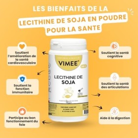 Lécithine de Soja en Poudre Vimee - Complément et Additif Alimentaire à Base de Phospholipides de Soja - Foie, Cerveau - 500 