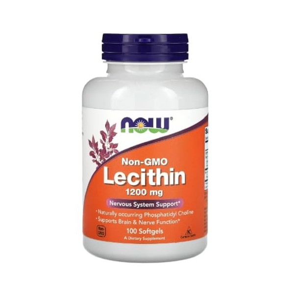 Now Foods - Lecithin 1200mg Non-OGM | Soutien pour la santé du cerveau et du foie - 100 capsules molles