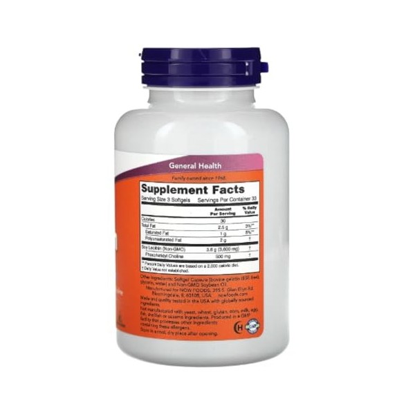 Now Foods - Lecithin 1200mg Non-OGM | Soutien pour la santé du cerveau et du foie - 100 capsules molles