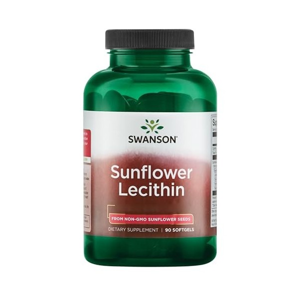 Swanson, Sunflower Lecithin, 1200mg, Lécithine de Tournesol, Haute Dosé, 90 Capsules molles, Sans Soja, Sans Gluten, Sans OGM