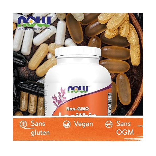 Now Foods, Lecithin Granules Granulés de Lécithine , Non-GMO, Vegan, 454g, Sans Gluten, Végétarien, Sans OGM