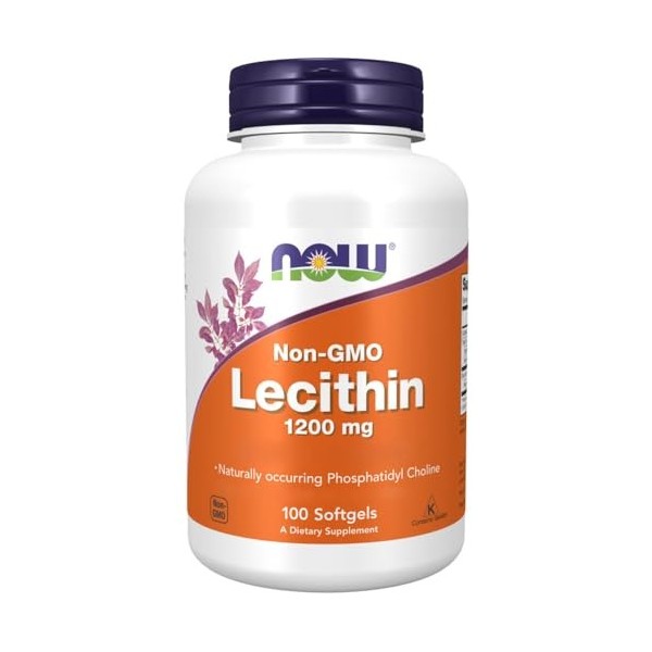 Now Foods, Lecithin Lécithine de Soja , 1200mg, Hautement Dosé, 100 Capsules molles, Testé en Laboratoire, Sans Gluten, Sans