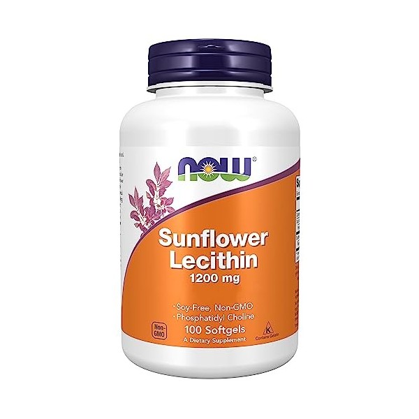 Now Foods, Sunflower Lecithin Lécithine de Tournesol , 1.200mg, Hautement Dosée, 100 Capsules molles, Testée en Laboratoire,