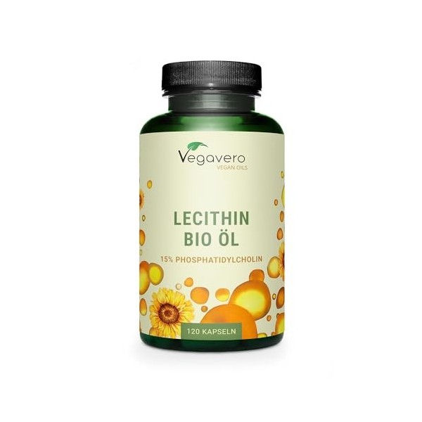 Lécithine de Tournesol 1800 mg | BIO et VEGAN | 120 Gélules | Qualité Supérieure : Sans Additifs ni OGM | Vegavero®