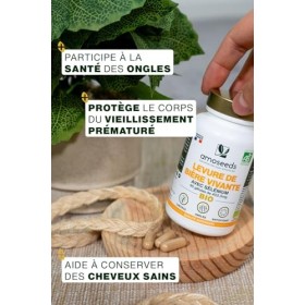 Levure de Bière Active BIO | Cheveux et Ongles | Levure Vivante, 1200mg / jour, Sans Gluten | Enrichie en Sélénium | 90 gélul