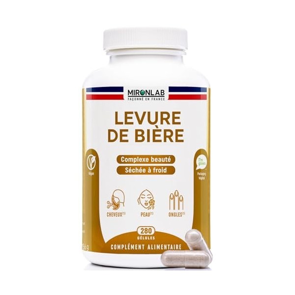 Levure de Bière Active - 280 gélules/2 mois - Pousse Cheveux - Haut dosage 1640mg Testé - Enrichi Vitamines & Minéraux - Comp