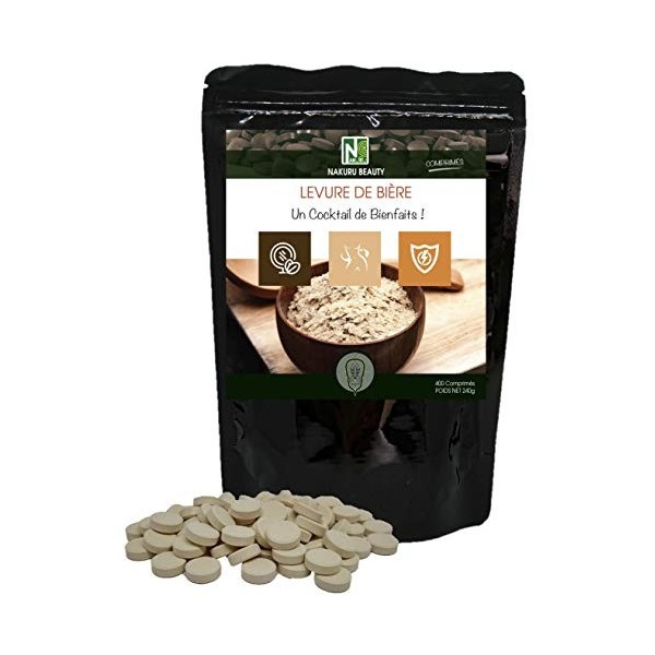 NAKURU | Levure de Bière | Gamme Beauty | Fabriqué en France |"Un Cocktail de Bienfaits!" | 400 Comprimés de 600mg / Poids N