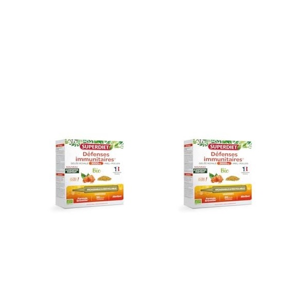 SUPERDIET- GÉLEE ROYALE 3000MG BIO- Défenses immunitaires, Vitalité - Formule Brevetée - Format nomade - 20 Unidoses de 15 ml