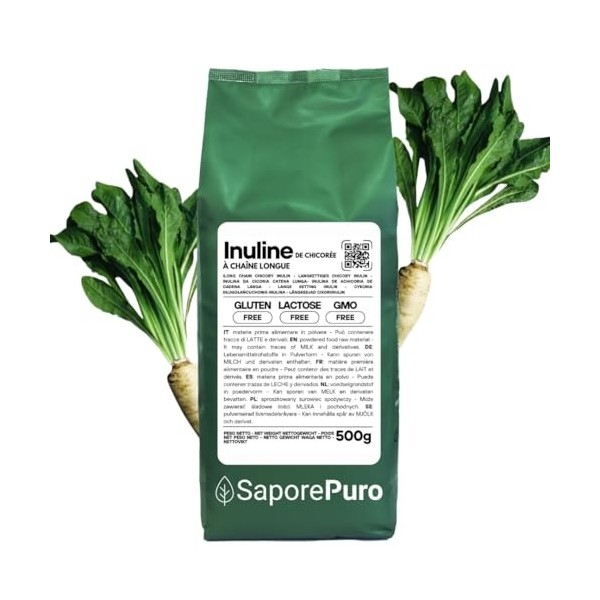 SaporePuro INULINE en poudre 500 gr - LONGUE CHAINE - Fibre végétale prébiotique issue de racines de chicorée - Poudre dinul
