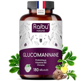 Glucomannane Konjac Pur, 4100mg par Jour, 180 gélules - Pure 95% de Fibre Konjac, avec Probiotique, Chrome et Vitamine B3 - H