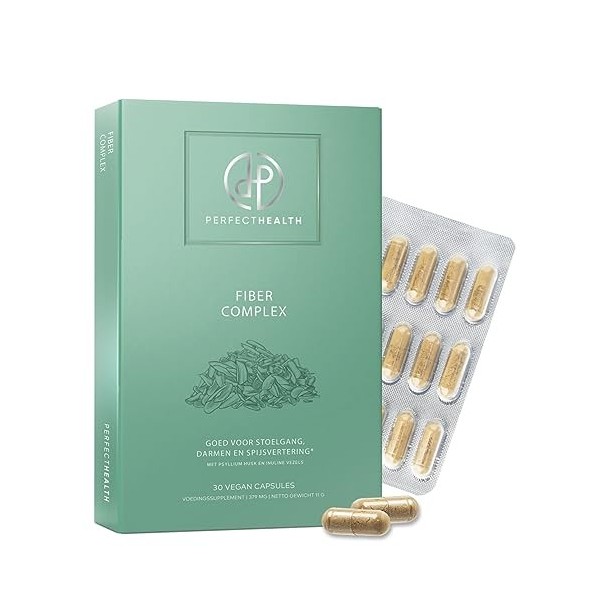 Perfect Health - Vegan Psyllium Husk Fibres - 90 Capsules de Fibres Probiotiques 1500mg - & Inuline - Pour Digestion, Transit
