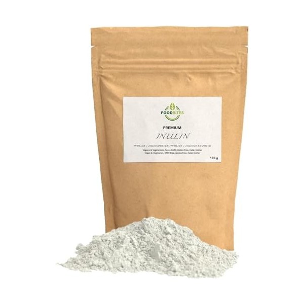 Poudre dInuline 100g - Fibre Prébiotique pour le Maintien Physiologique de lIntestin - Inuline de Chicorée 100% Pureté