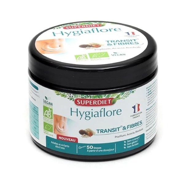 SUPERDIET – HYGIAFLORE TRANSIT BAOBAB BIO – Transit & Fibres – Phytothérapie – Fabrication Française – Pot de 184g