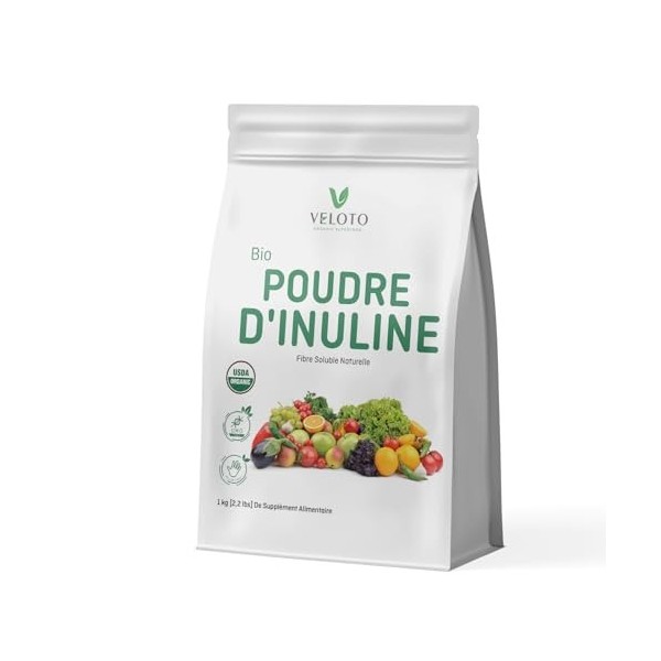 Veloto Poudre Dinuline Biologique, Supplément Prébiotique De Fibres Dinuline Pures Pour La Santé Intestinale, Édulcorant Na