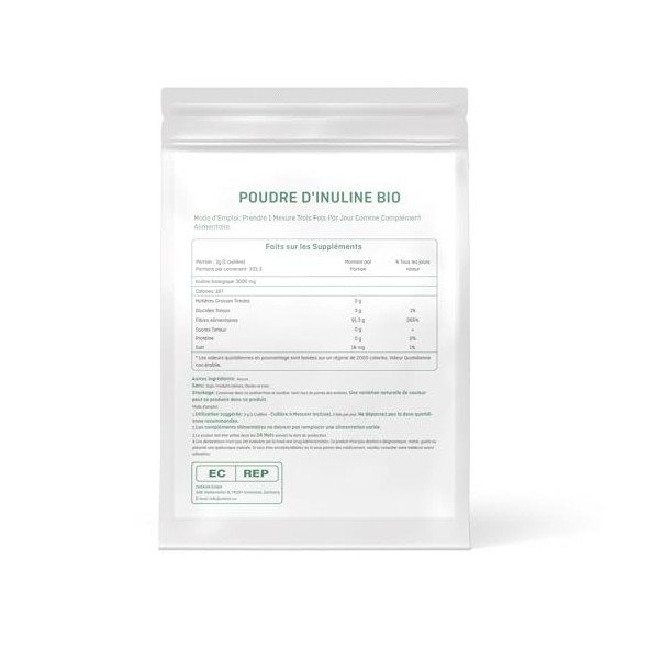 Veloto Poudre Dinuline Biologique, Supplément Prébiotique De Fibres Dinuline Pures Pour La Santé Intestinale, Édulcorant Na