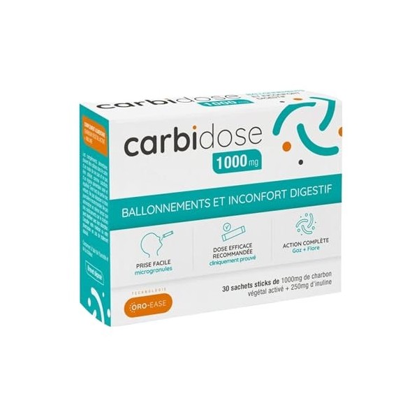 Carbidose 1000mg - Charbon Végétal Actif + Inuline - Ballonnements & Inconfort Digestif - Complément Alimentaire Hautement Do