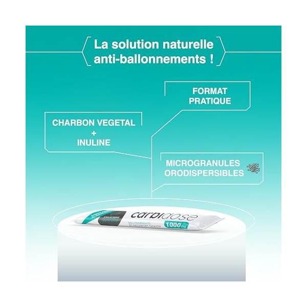 Carbidose 1000mg - Charbon Végétal Actif + Inuline - Ballonnements & Inconfort Digestif - Complément Alimentaire Hautement Do