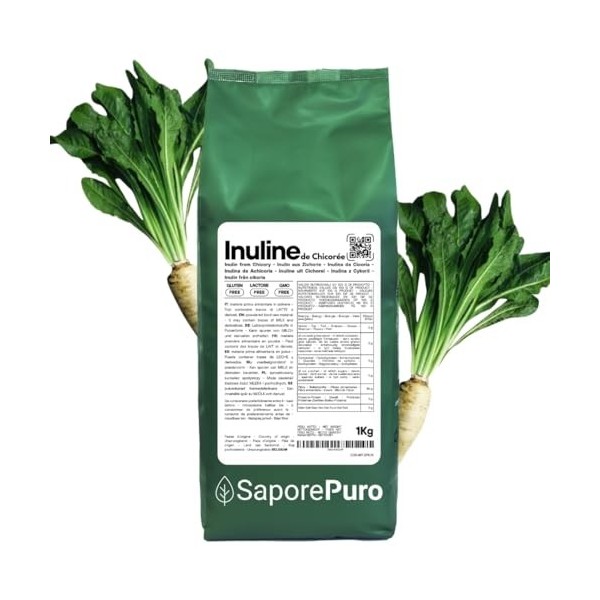 SaporePuro Inuline en poudre 1000 gr - fibre prébiotique - de racine de chicorée - Inulin powder