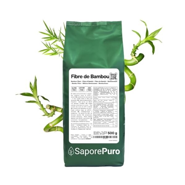 SaporePuro Fibre de Bambou de qualité alimentaire - 500 gr - farine faible en glucides