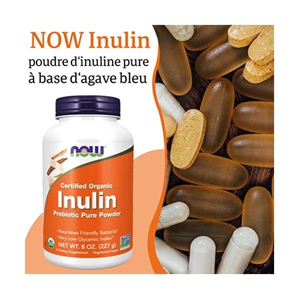 Now Foods, Certified Organic Inulin Inuline Biologique , 227g Poudre végétalienne, Testé en Laboratoire, Sans Soja, Sans Glu