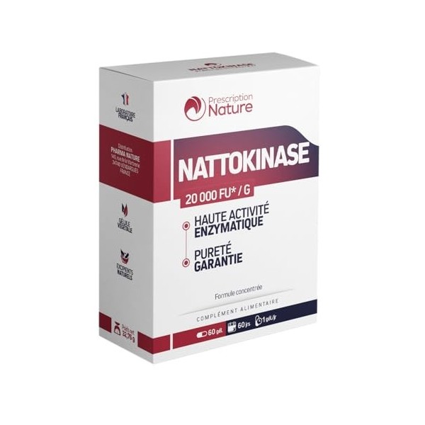 Prescription Nature - NATTOKINASE - Complément Alimentaire à Base de Fèves de Soja Fermentées - 20 000 FU/g - Haute Activité