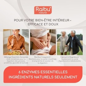 Enzymes Digestives - Lactase, Bromélaïne, Papaïne, Protéase, Amylase, Lipase et Probiotique - 90 Gélules - Pour la Digestion,