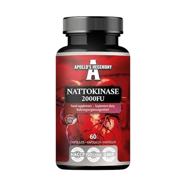 Nattokinase High Strength 100mg 2000 FU - 60 gélules végétaliennes - 2 mois dapprovisionnement - Enzymes de soja fermenté 