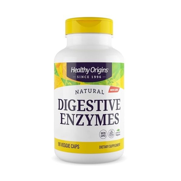 Healthy Origins, Natural Digestive Enzymes Enzymes Digestives Naturelles , 90 Capsules végétaliennes, Sans Gluten, Végétarie