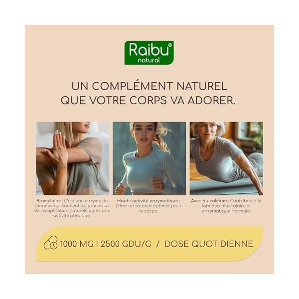 Raibu Bromélaïne Pure I 1000 mg 2.500 GDU/G I 150 Gélules gastro-résistantes I Enzymes Digestives I Extrait Naturel dAnana