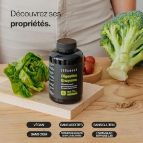 Enzymes Digestives - 10 Enzymes y compris Bromélaïne et Papaïne, Haute Concentration - 200mg par Gélule - 180 Gélules Véganes