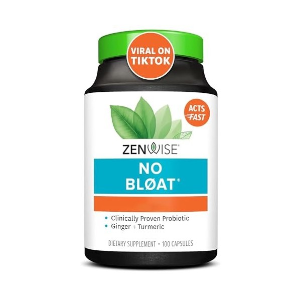 Zenwise, No Bloat Enzymes Digestives , 100 Capsules, Sans Gluten, Sans Soja, Sans OGM