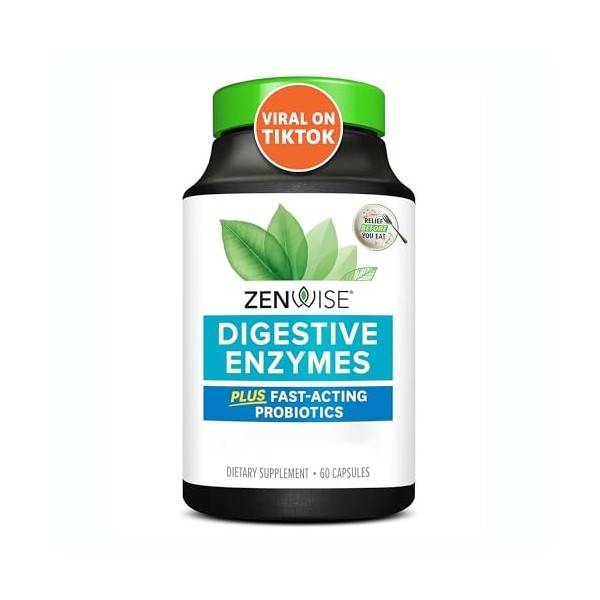 Zenwise, Digestive Enzymes Enzymes Digestives , 60 Capsules, Végétarien, Sans Gluten, Sans Soja, Sans OGM