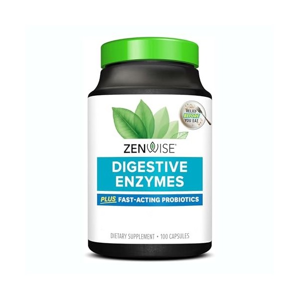 Zenwise, Digestive Enzymes Enzymes Digestives , 100 Capsules, Végétarien, Sans Gluten, Sans Soja, Sans OGM