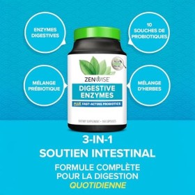 Zenwise, Digestive Enzymes Enzymes Digestives , 100 Capsules, Végétarien, Sans Gluten, Sans Soja, Sans OGM